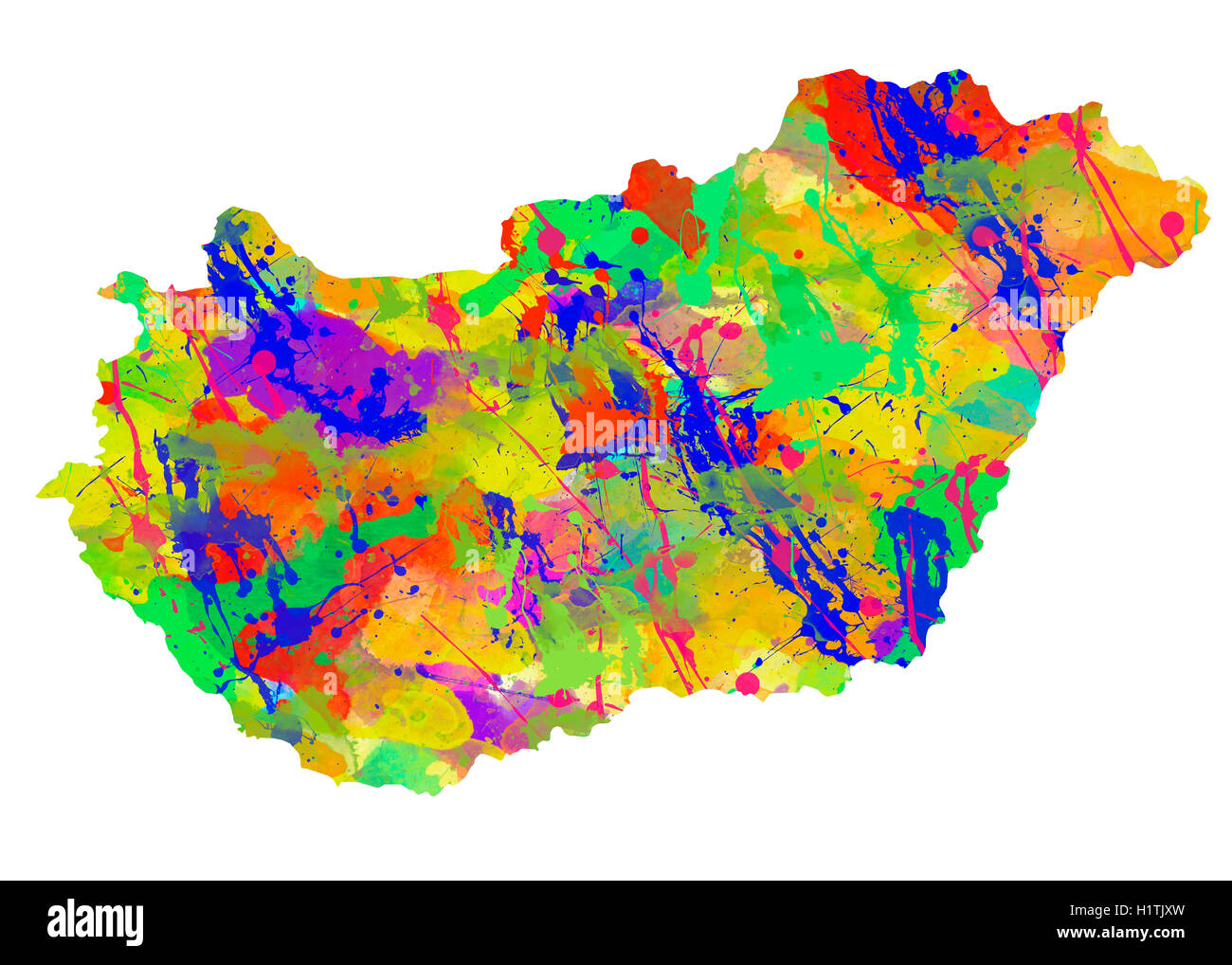 Watercolor Map of  Hungary Stock Photo