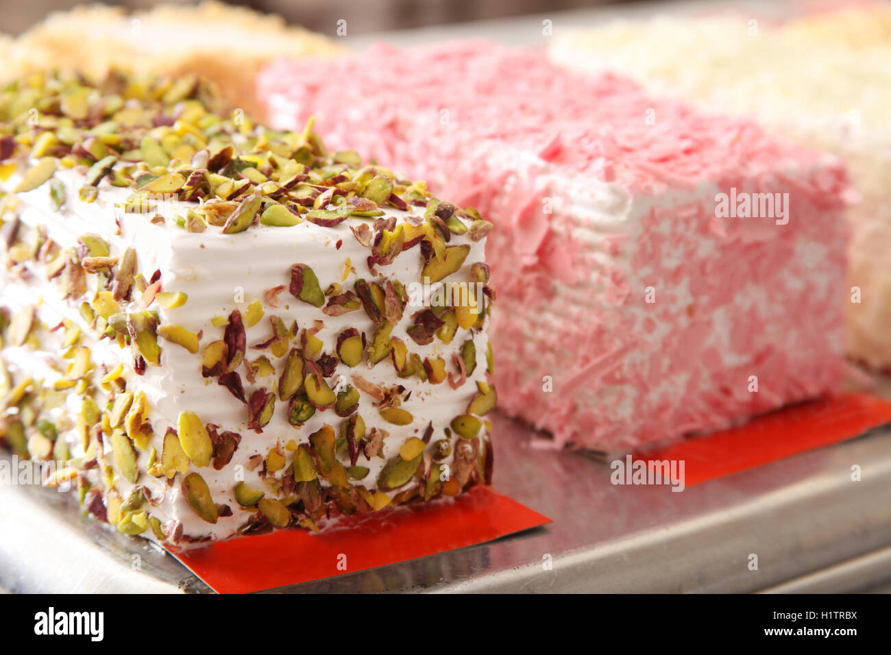 fresh pistachio birthday cake Stock Photo Alamy