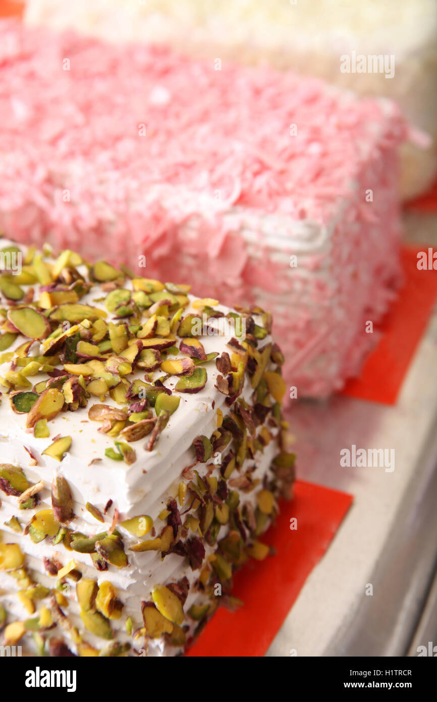 fresh pistachio birthday cake Stock Photo Alamy
