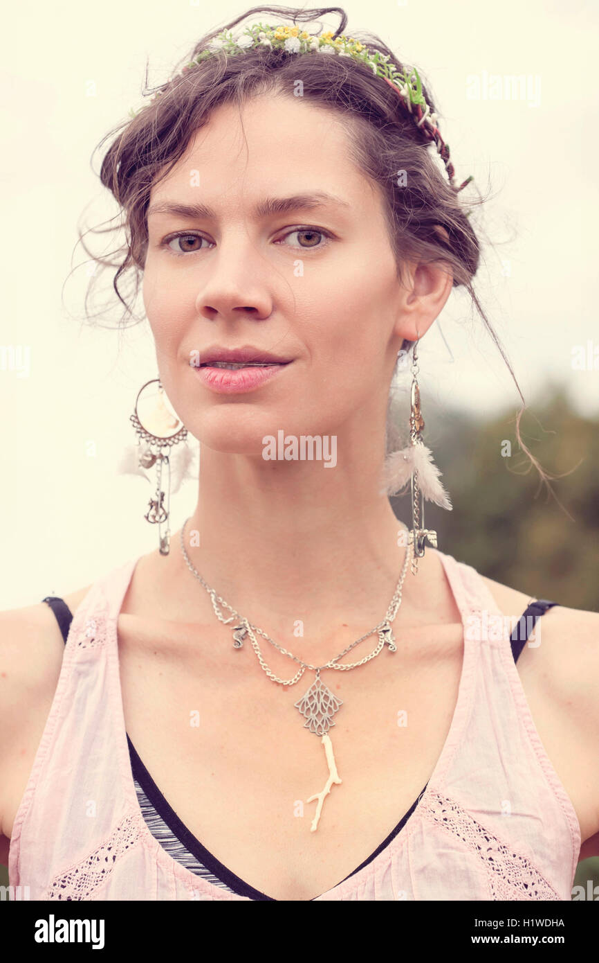 Woman with brown eyes in romantic styling Stock Photo