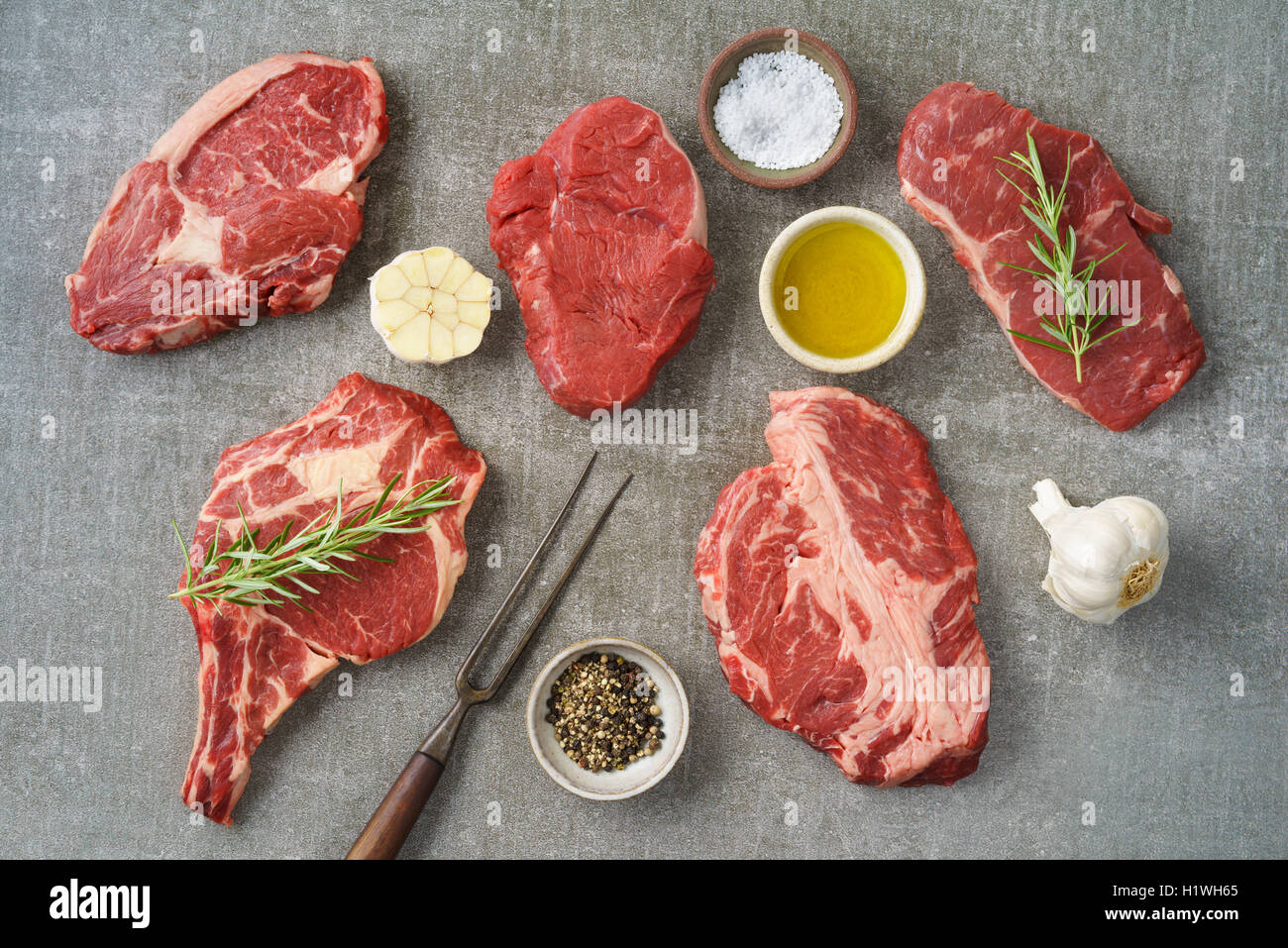 Variety of steaks Stock Photo Alamy