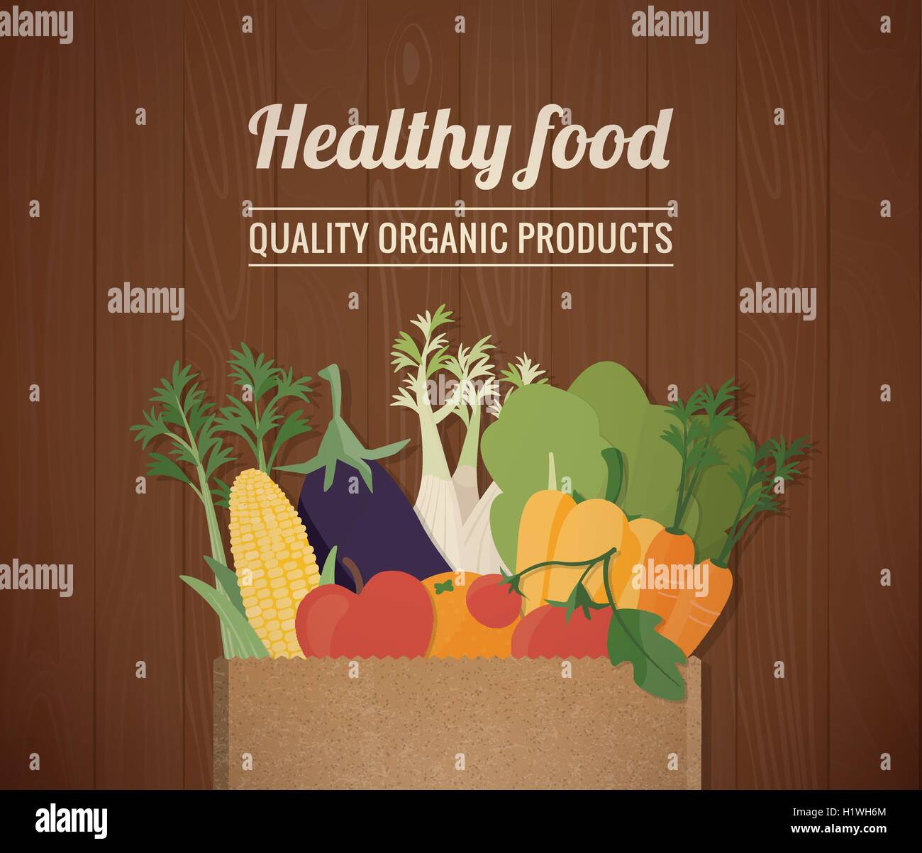 Healthy freshly harvested vegetables in a paper shopping bag and grocery shopping concept Stock Vector