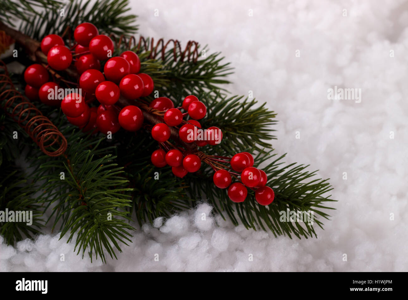 Christmas background, for branch and red berries on snow Stock Photo ...