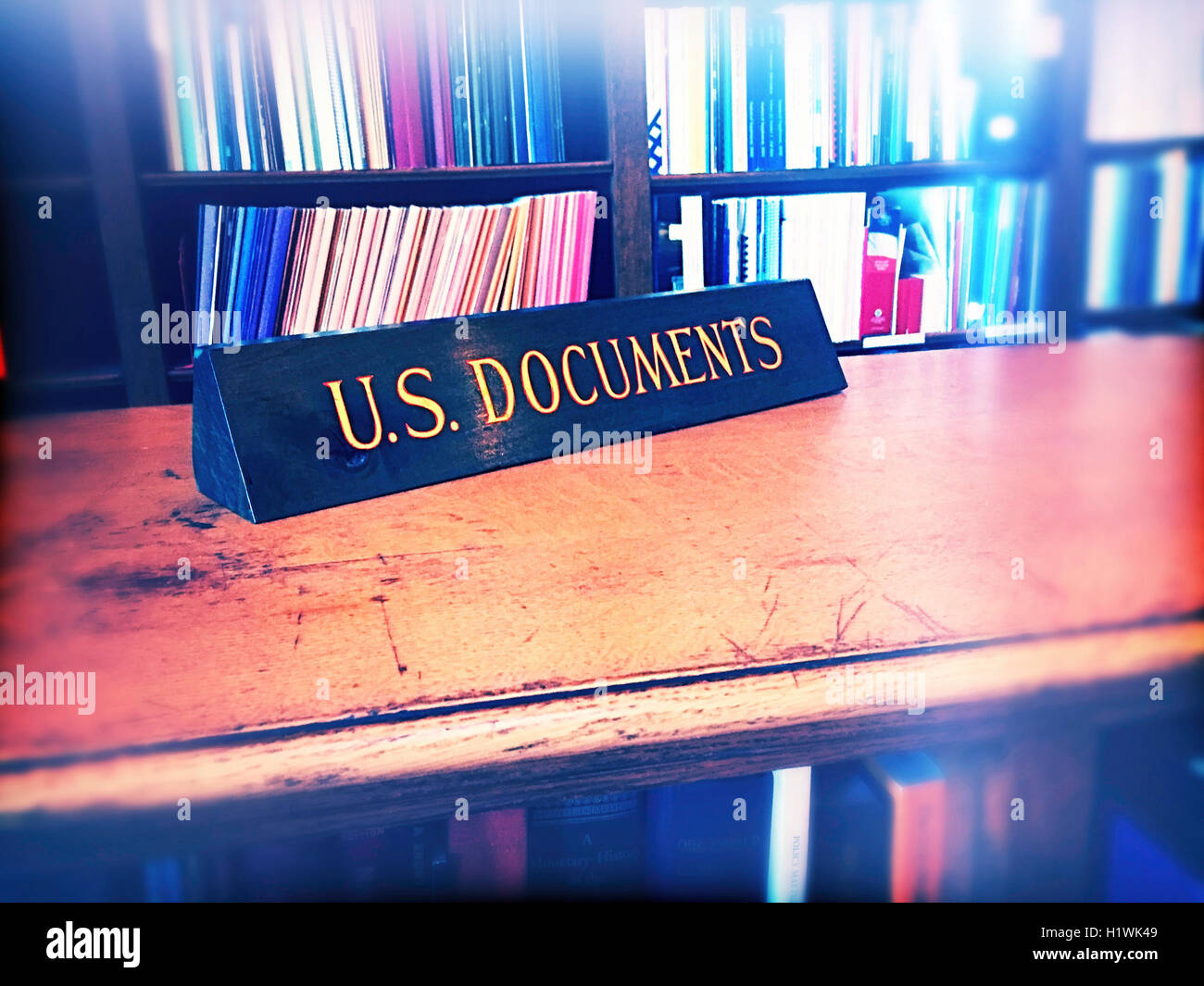 U.S. Documents Sign in the State House Library,  Providence, Rhode Island, USA Stock Photo