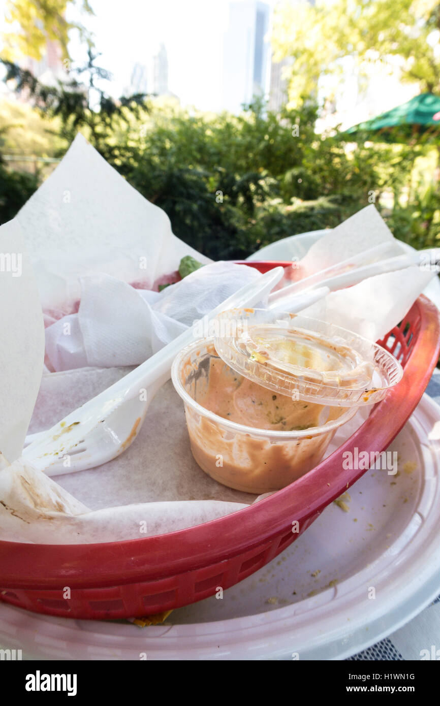 Plastic Dishes, Empty after Meal, at Ballfields Cafe Central Park, NYC, USA Stock Photo Alamy