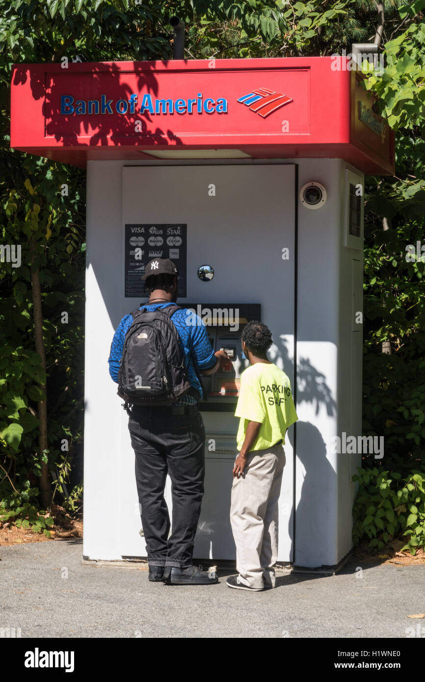 Bank of America ATM with Customers, USA Stock Photo Alamy