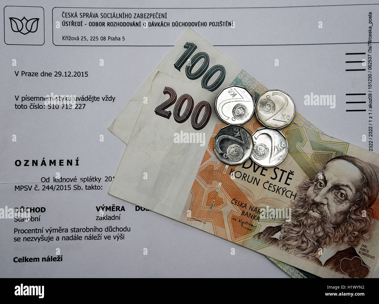 Monthly pensions in the Czech Republic, Czech money, 308 Stock Photo