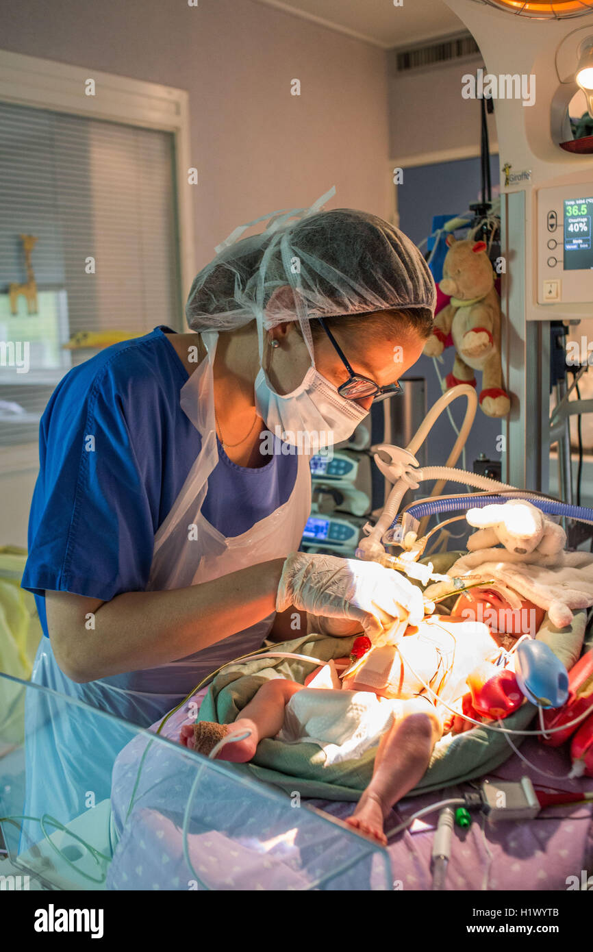 Parenteral nutrition, Pediatrics department, Bordeaux hospital, France. Stock Photo