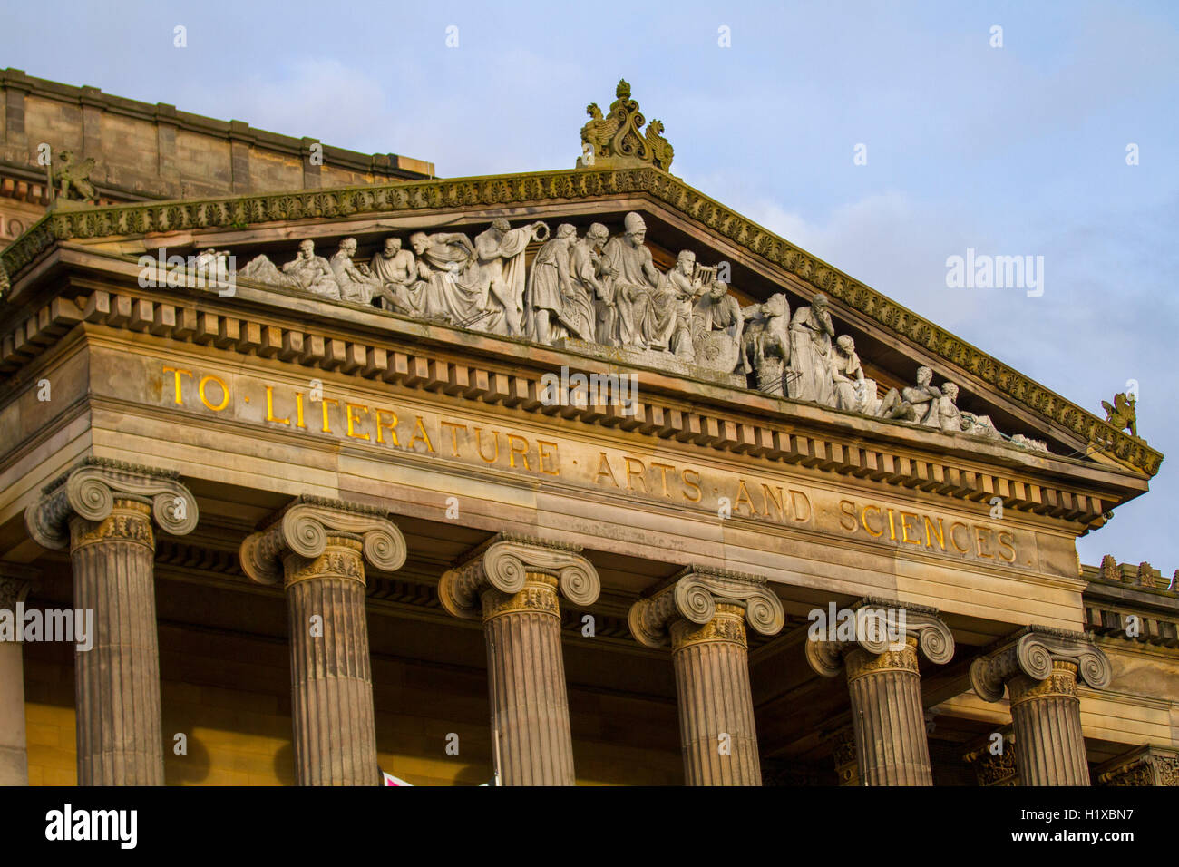 Harris Museum and Art Gallery Preston, Lancashire,  England UK  On the pediment is the inscription 'To Literature, Arts and Science' .. Stock Photo