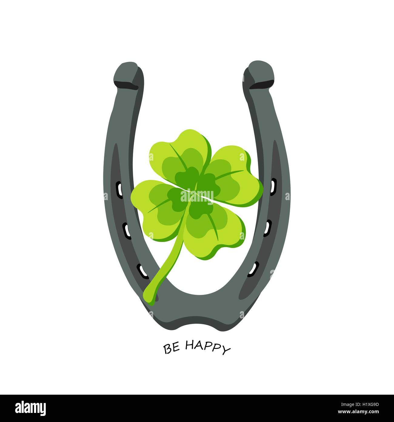 Horseshoe and four leaf clover lucky symbol, be happy Stock Vector