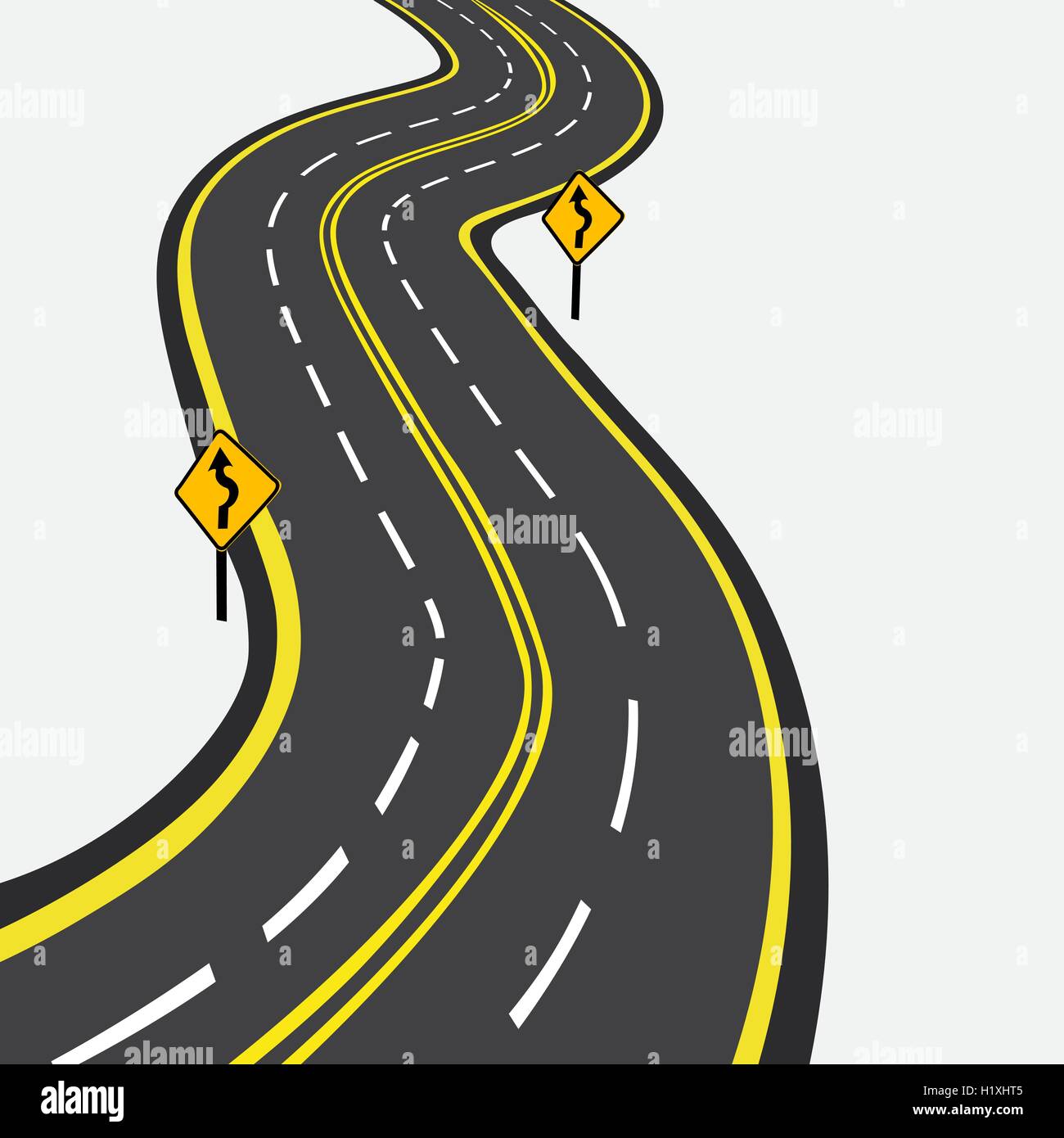Curved road with yellow markings. illustration Stock Vector Image & Art