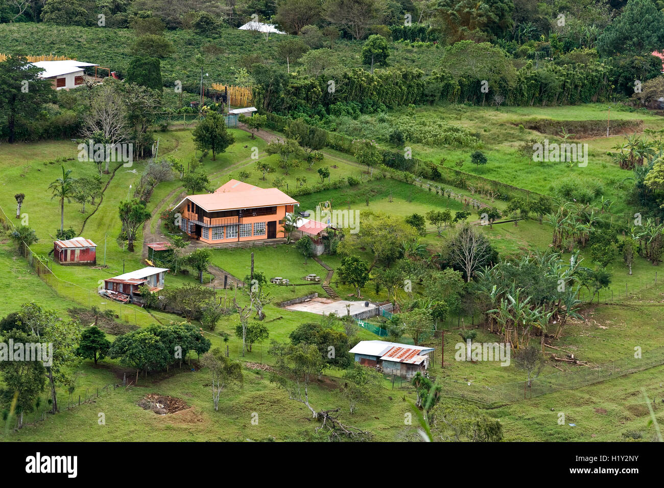 Aerial view of Costa Rican farm. Stock Photo