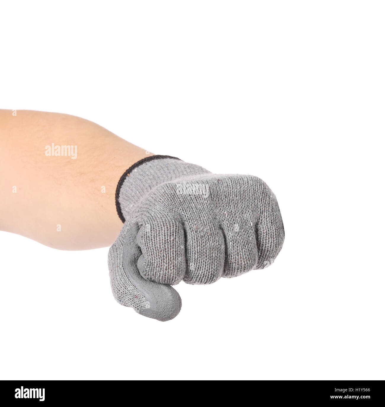 Strong male worker hand glove clenching fist Stock Photo - Alamy