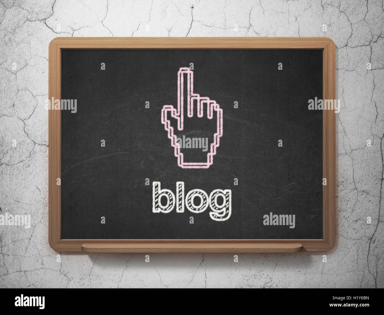 Web design concept: Mouse Cursor and Blog on chalkboard background ...