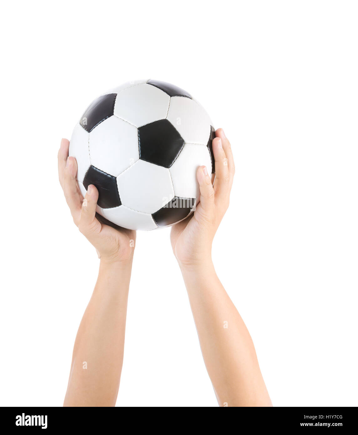 Hands holding soccer ball Stock Photo Alamy