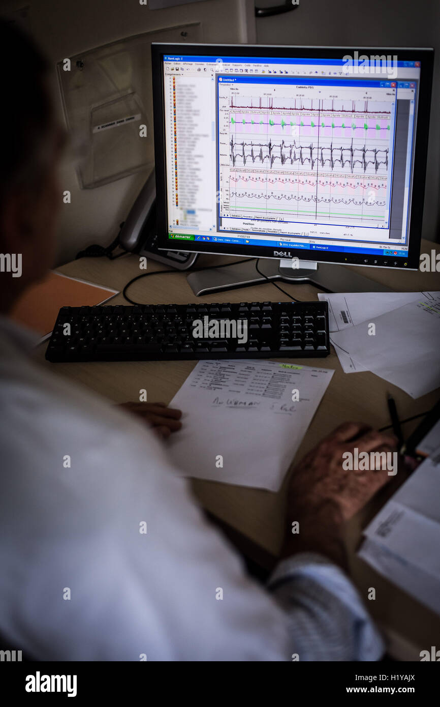 Polygraph report showing sleep apnea. Stock Photo