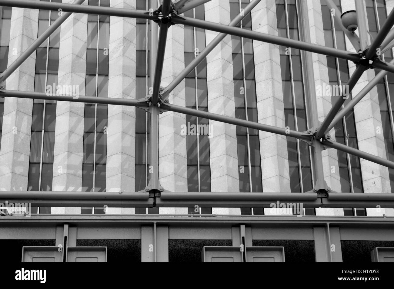 Steel supports for the covering over a plaza in front of the Aon Center in Chicago, IL Stock Photo