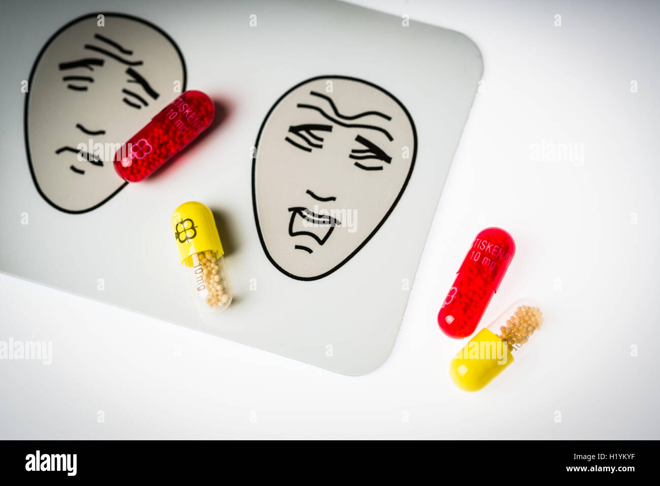 Medicine and visual analogue pain scale. Stock Photo