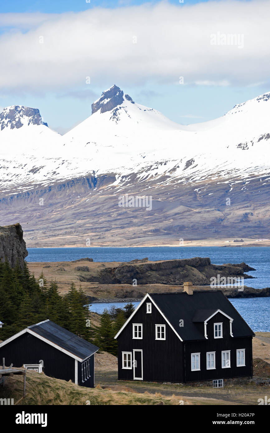 Iceland, black house and landscape Stock Photo Alamy