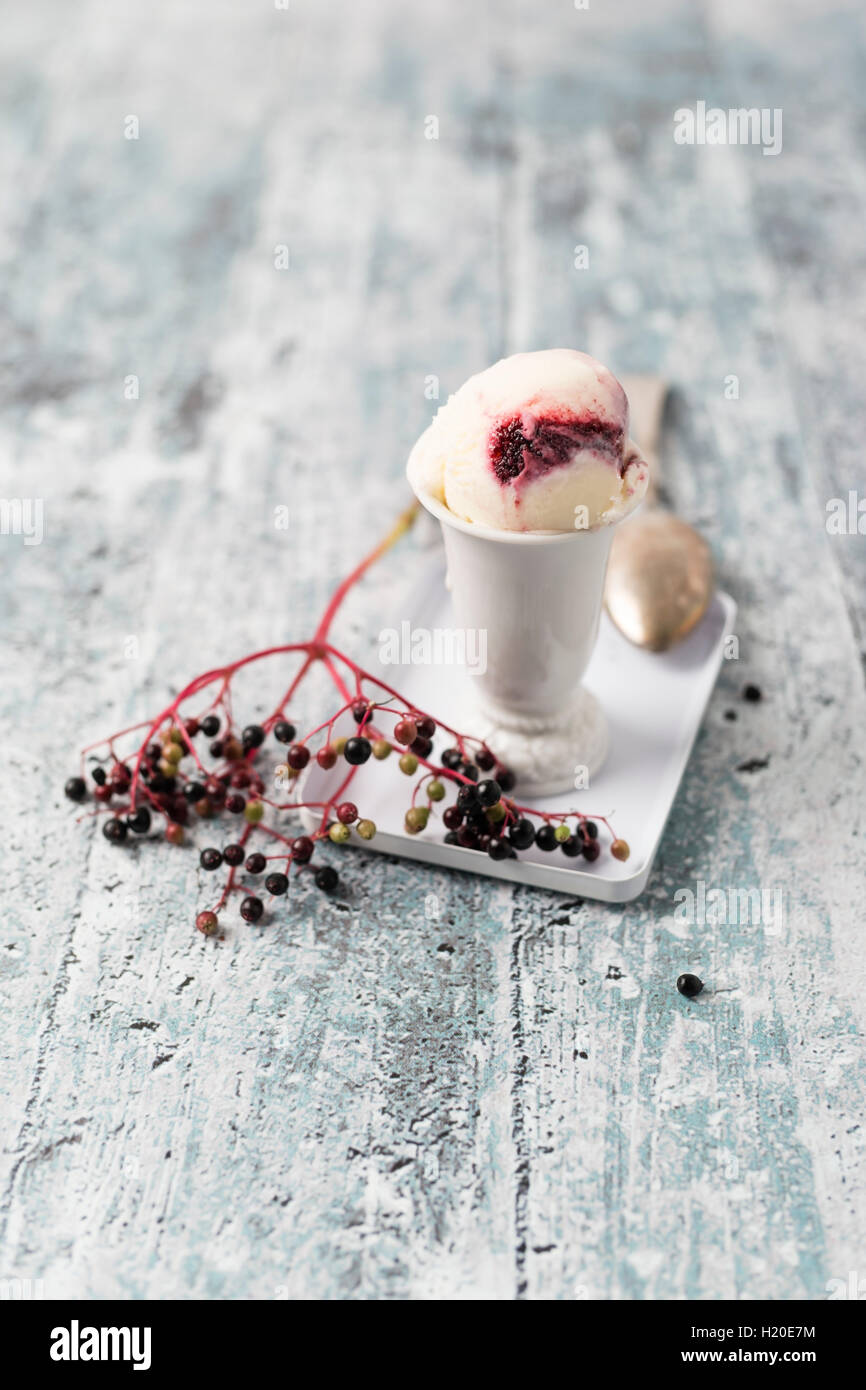 Vanilla ice cream with raspberry sauce Stock Photo - Alamy