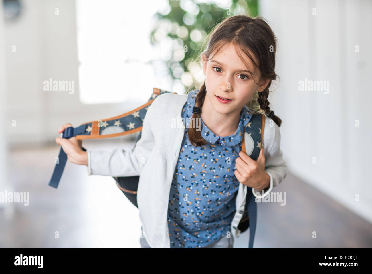 9 year-old girl on the way to school. Stock Photo