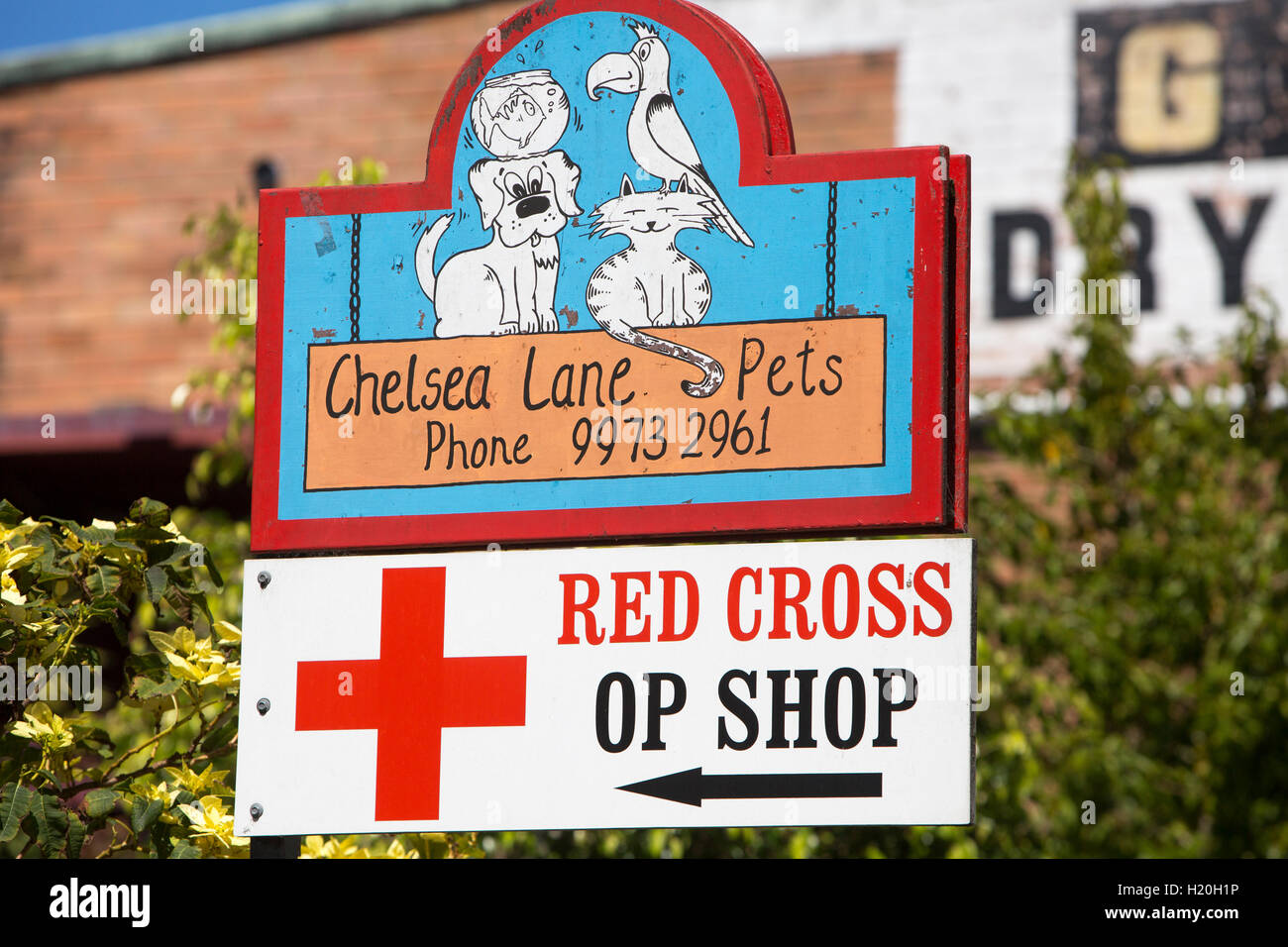 Sign for an Australian Red Cross charity op shop in Sydney,Australia
