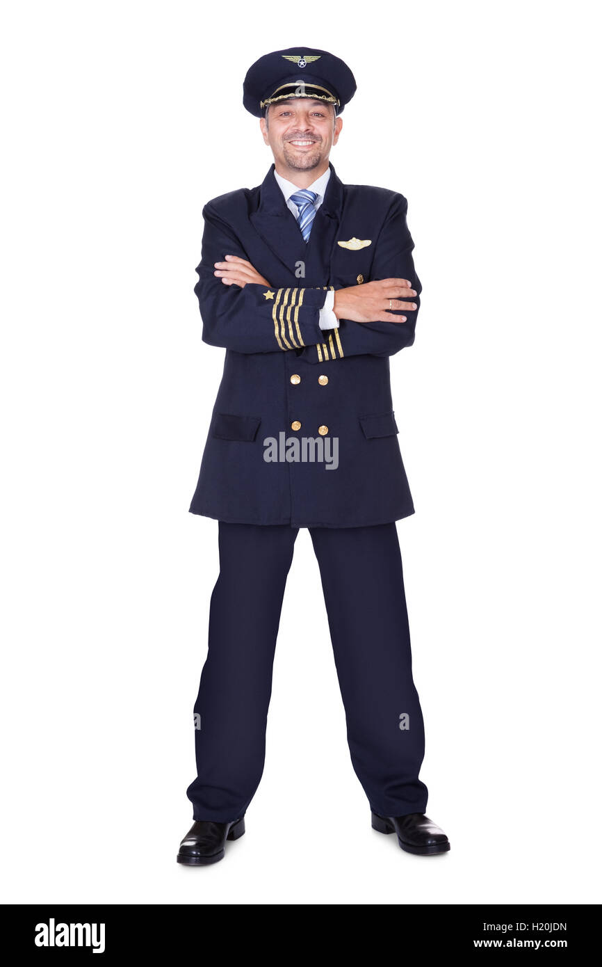 Portrait Of Happy Pilot Stock Photo