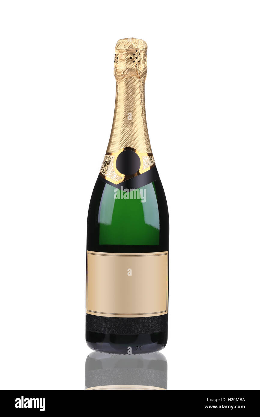 Green bottle of champagne with golden top Stock Photo - Alamy