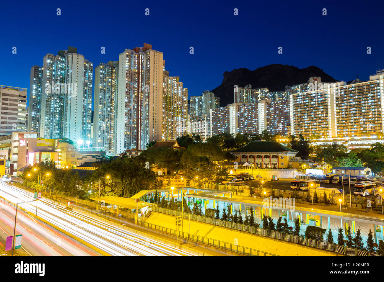 Kowloon residential district in Hong Kong at night Stock Photo - Alamy