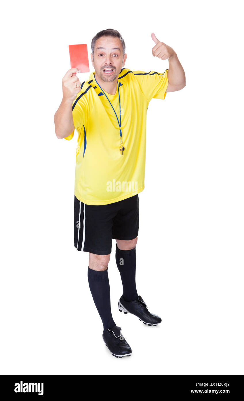 Soccer Referee Showing Red Card Stock Photo