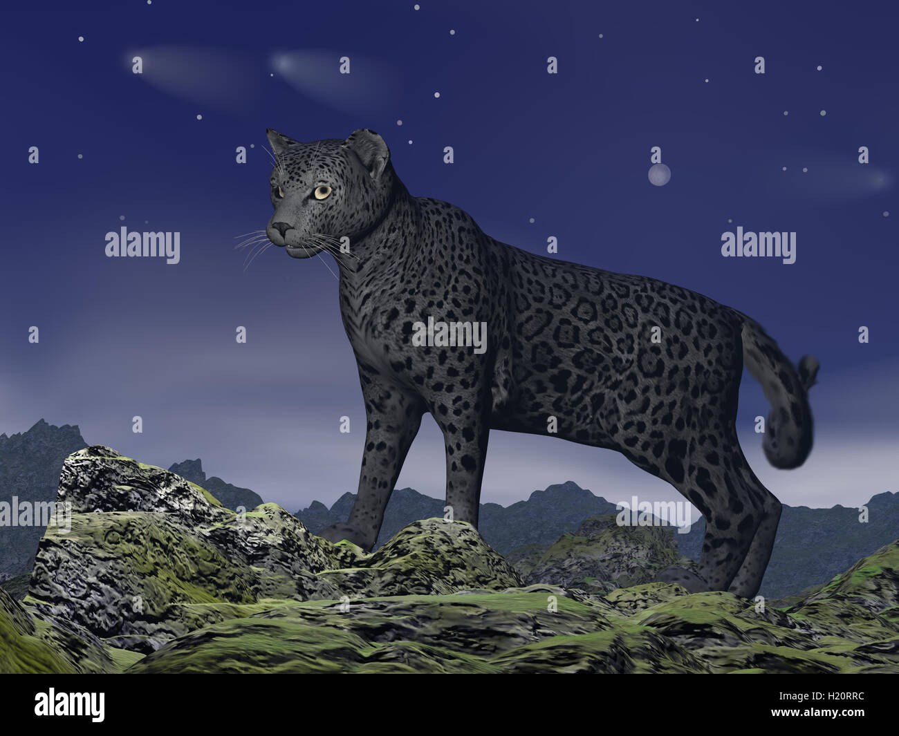 Black jaguar watching - 3D render Stock Photo
