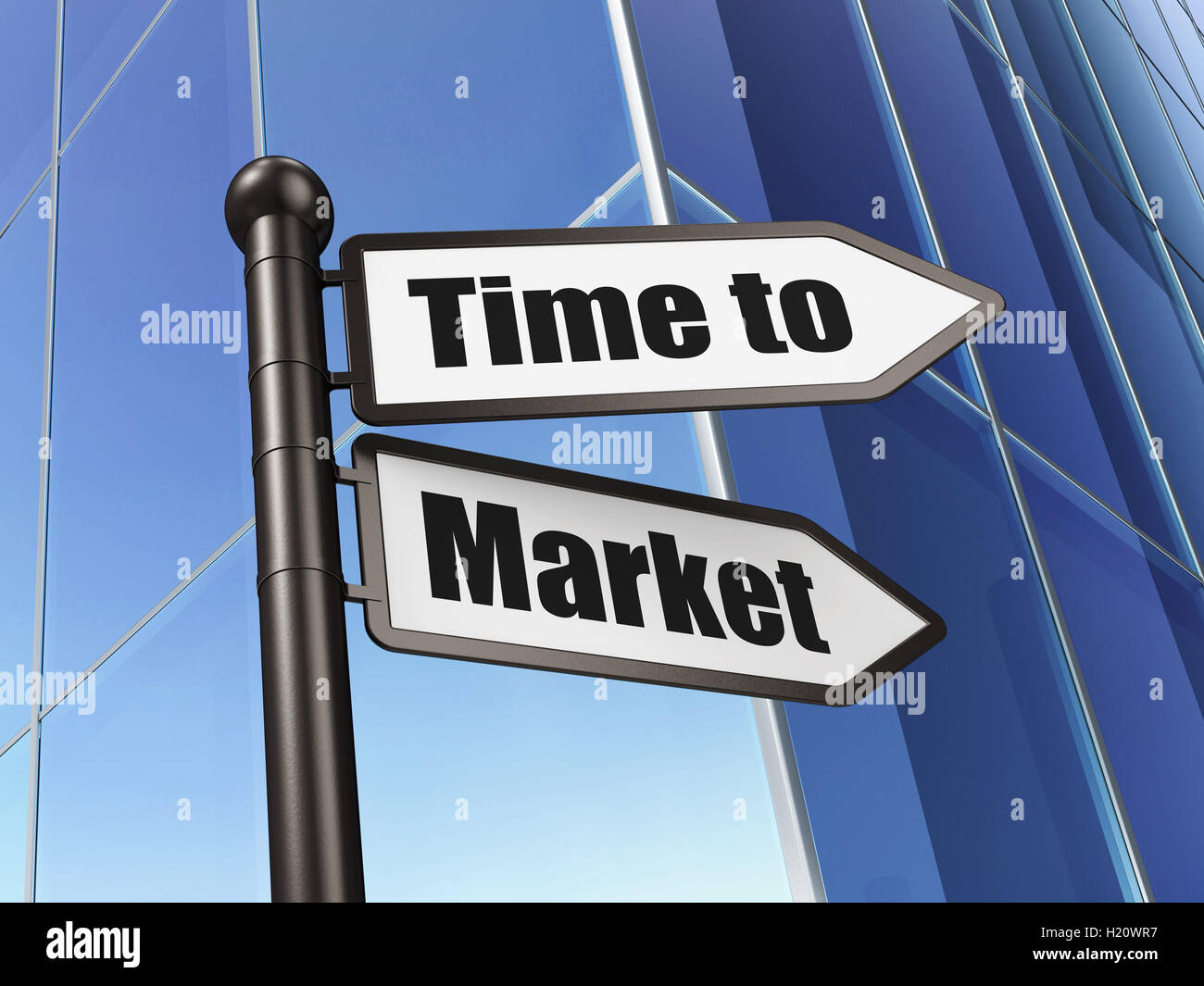 Timeline concept: sign Time to Market on Building background Stock Photo