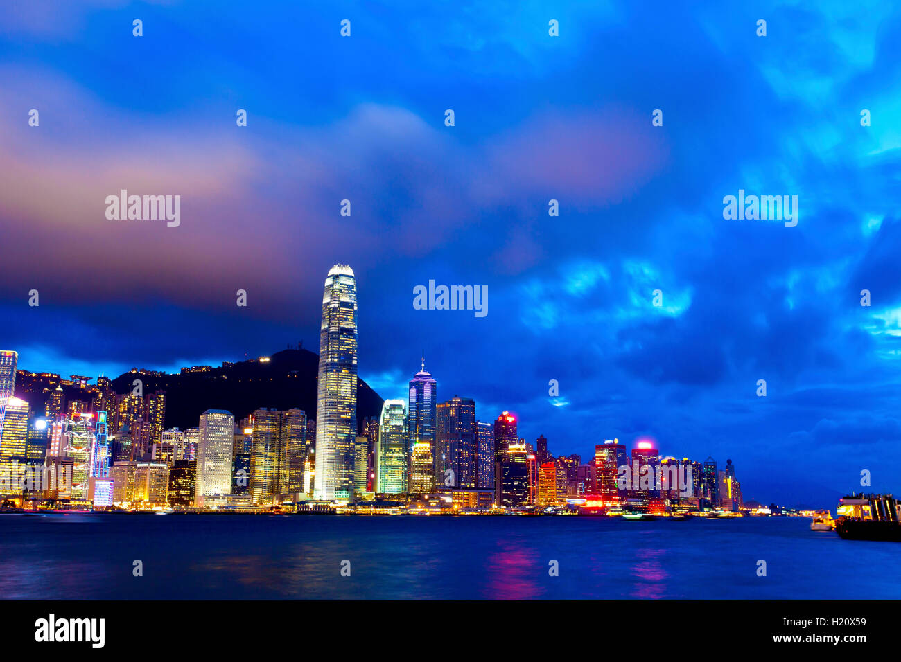 Beautiful Hong Kong harbor at night Stock Photo - Alamy