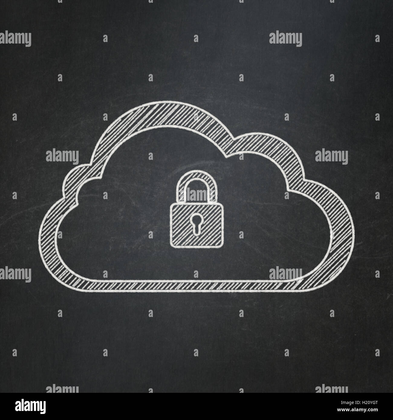 Cloud technology concept: Cloud With Padlock on chalkboard background ...