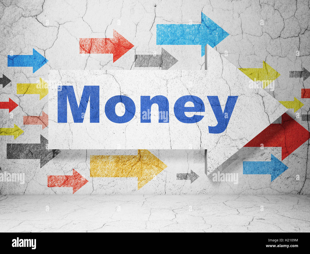 Business concept: arrow with Money on grunge wall background Stock Photo