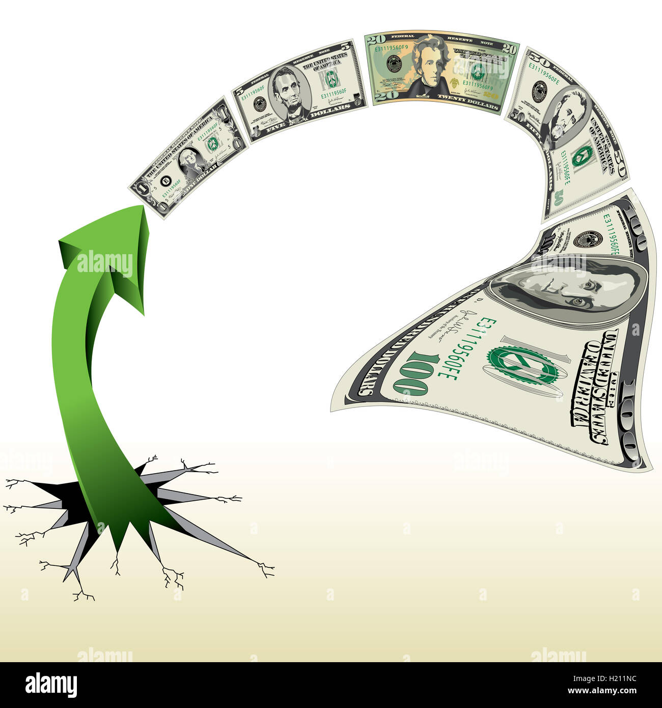 An Arrow Breaks out to Chase Money Stock Photo