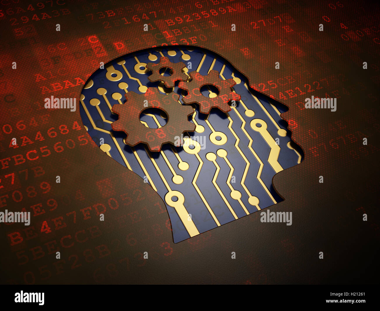 Advertising concept: Head With Gears on digital screen background Stock ...