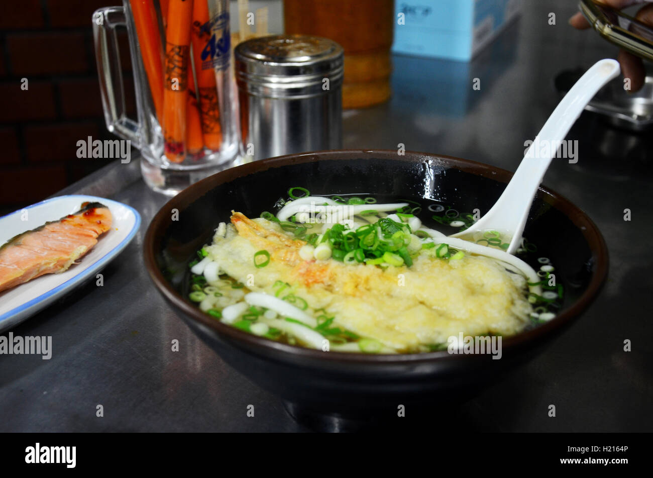 Food set japanese style Kake udon Japanese noodles or noodle soup with