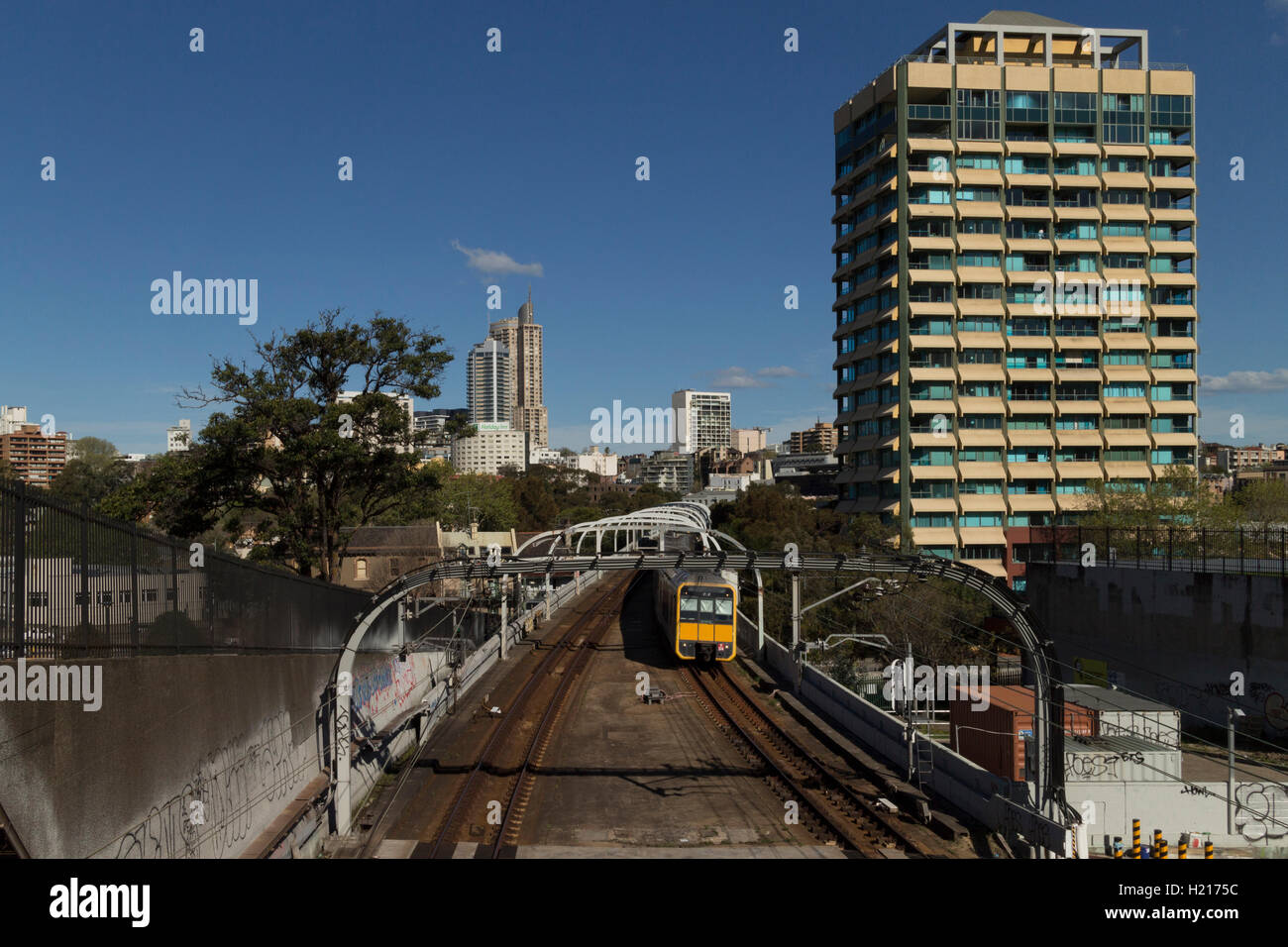Eastern Suburbs Railway Line as it passes through Woolloomooloo Sydney Australia Stock Photo
