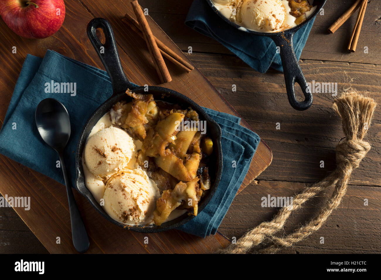Homemade Sauteed Cinnamon Sugar Apples with Ice Cream Stock Photo Alamy