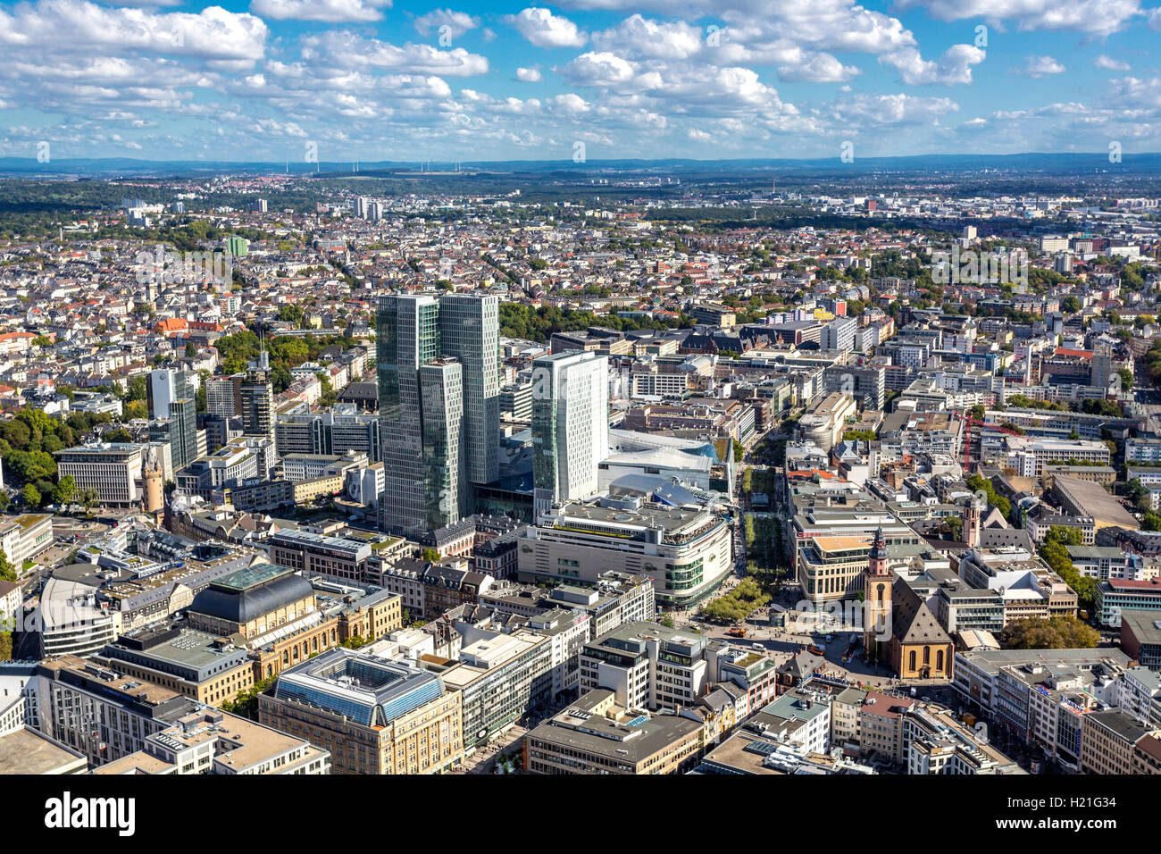 Germany, Hesse, Frankfurt, Financial district with Nextower and Jumeirah Frankfurt Hotel Stock Photo