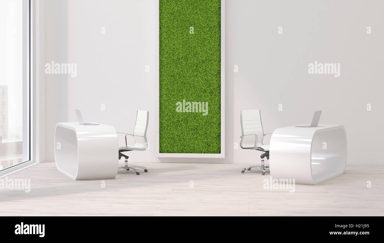 Modern office with living wall, 3D Rendering Stock Photo - Alamy