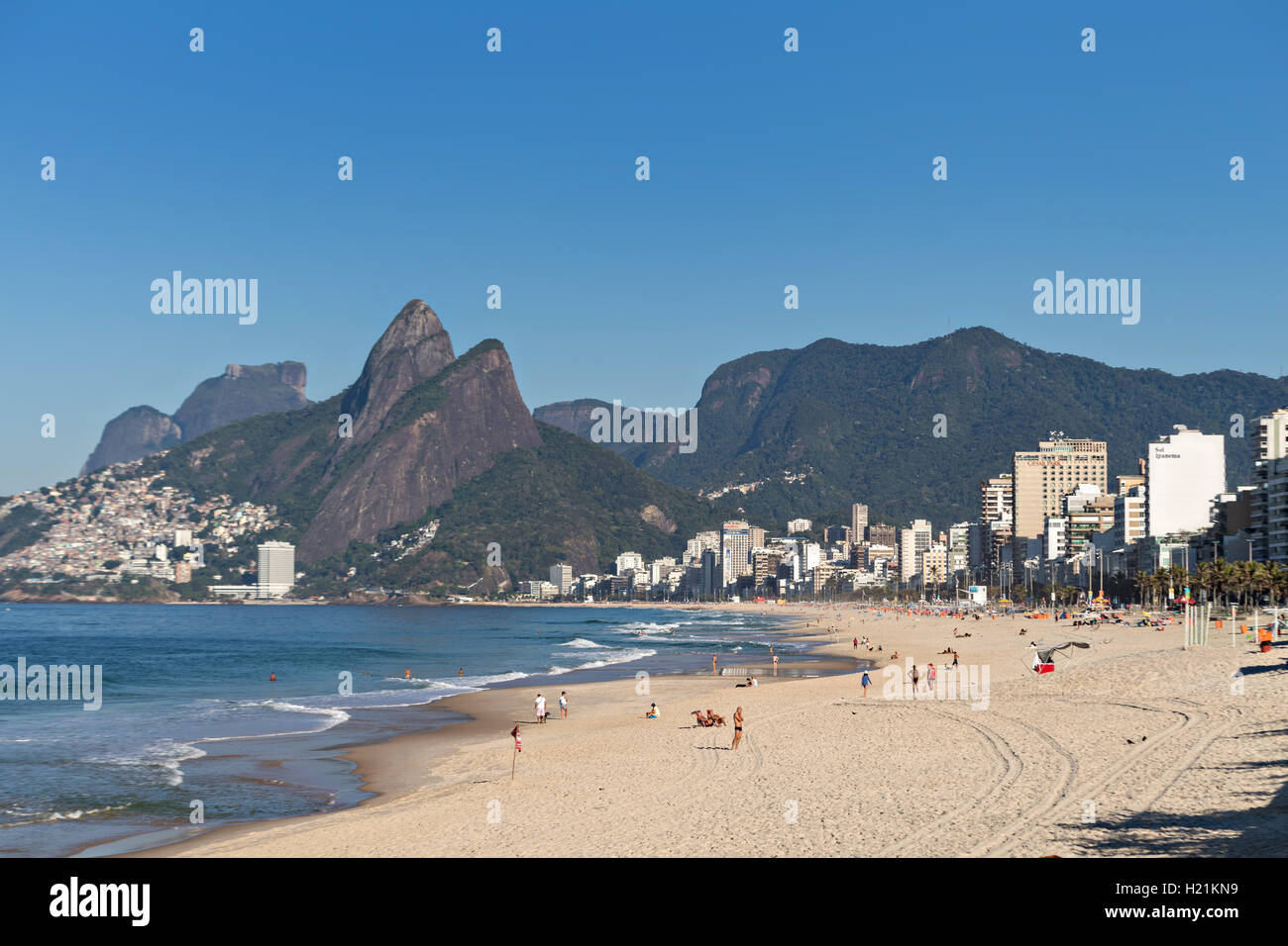 Ipanema beach and Two Brothers Mountain early morning in Rio de Janeiro, Brazil. Stock Photo