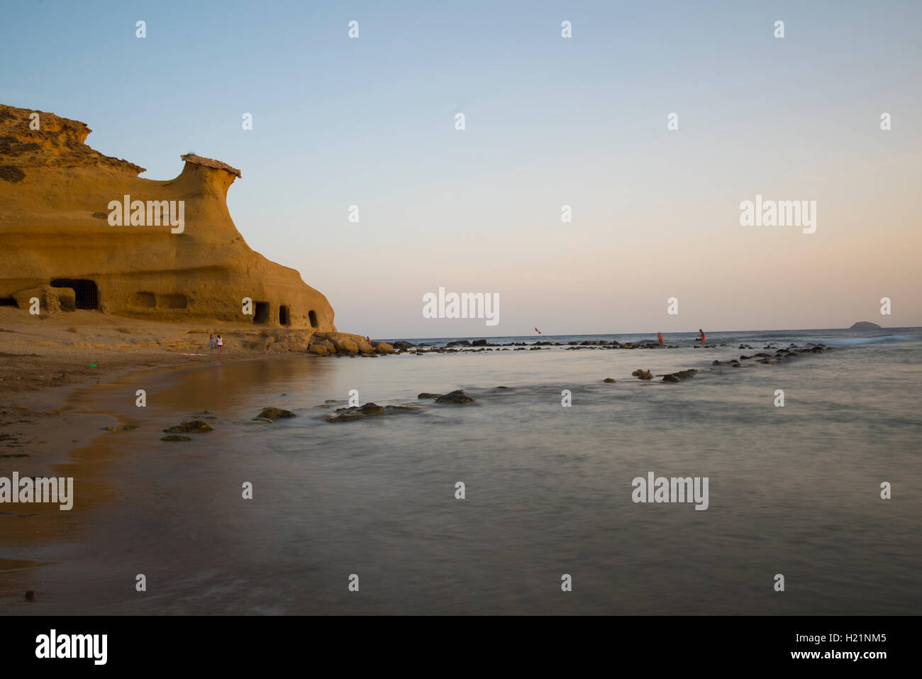 Spain, Almeria, Playa de los Cocedores, beach in the evening Stock