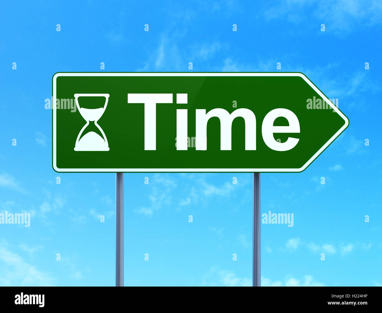 Timeline concept: Time and Hourglass on road sign background Stock Photo