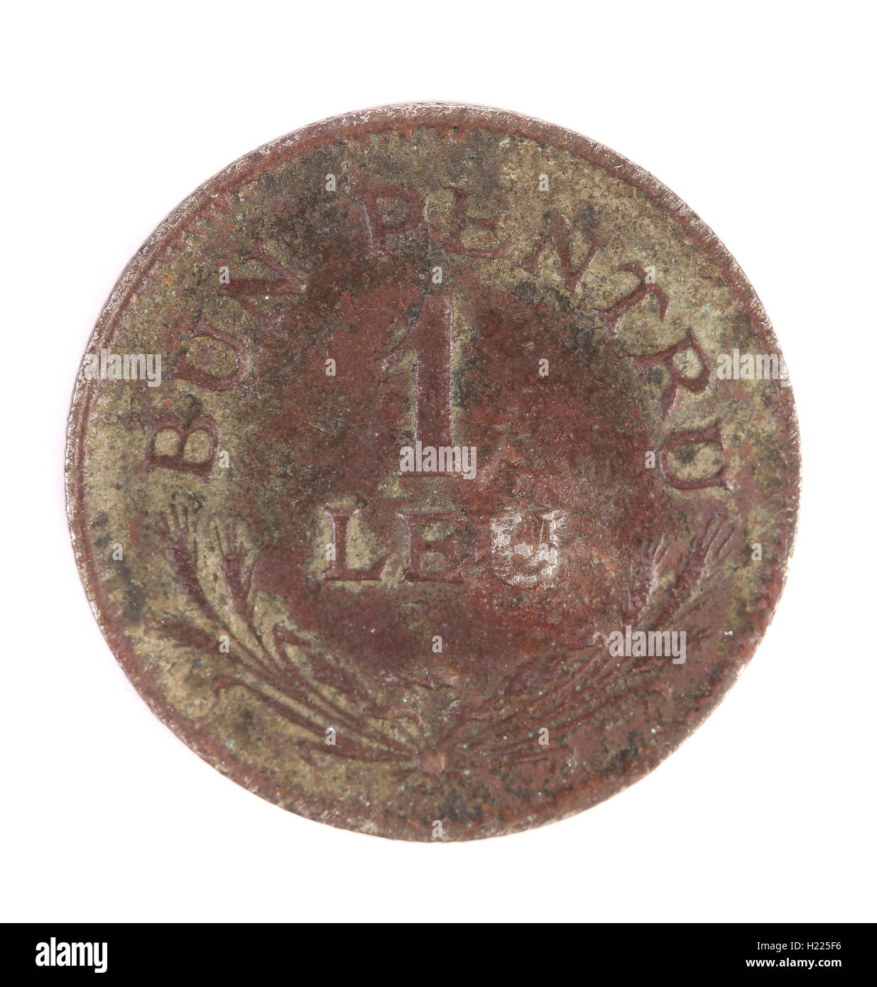 Bronze coins of 1 lei. Stock Photo