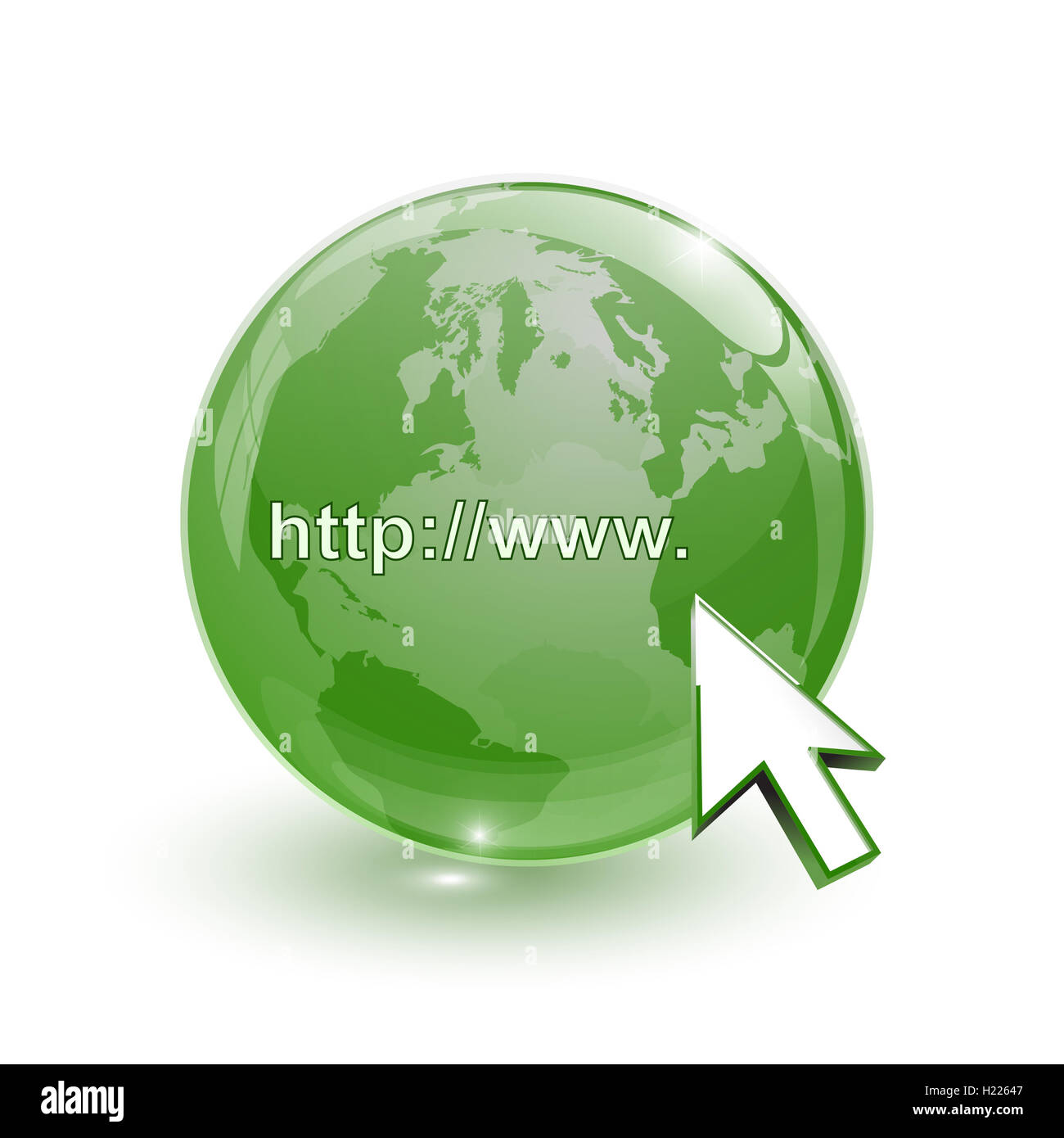 glass globe earth map 3d green and cursor with internet address Stock Photo
