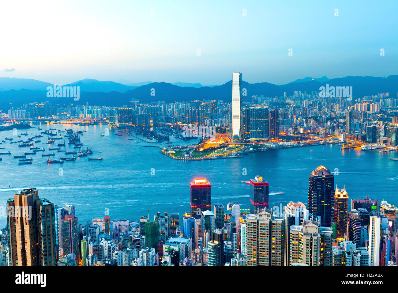 Hong Kong skyline at sunset Stock Photo - Alamy