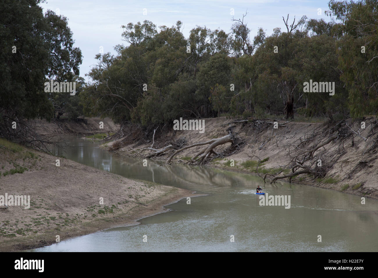 Canoeist on the Darling River Kinchega National Park New South Wales Australia Stock Photo