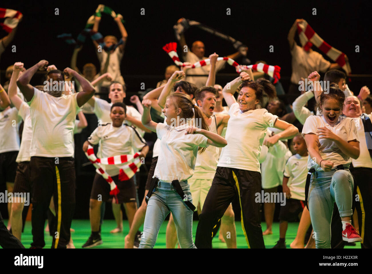 London, UK. 23 September 2016. Sadler's Wells and West Ham United Foundation present the World Premiere of Home Turf, a dance production inspired by football, on the main stage at Sadler's Wells on Saturday, 24 September 2016. Home Turf is a collaboration between West Ham United Foundation, Sadler's Wells and a team of over 100 professional and non-professional dancers, including Foundation participants, Company of Elders and alumni of the National Youth Dance Company. Stock Photo